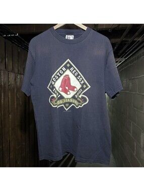 Vintage 2001 Boston Red Sox 100 Seasons Graphic Tee XL Faded Navy MLB Baseball